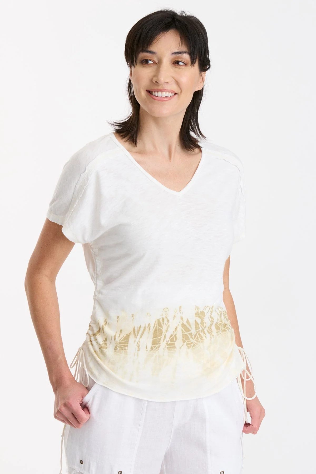Diggory Cinched Cord V-Neck Jersey Tee - Shopern