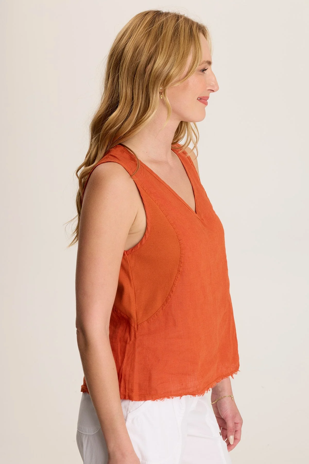 Estine Linen V-Neck Tank Top - Shopern
