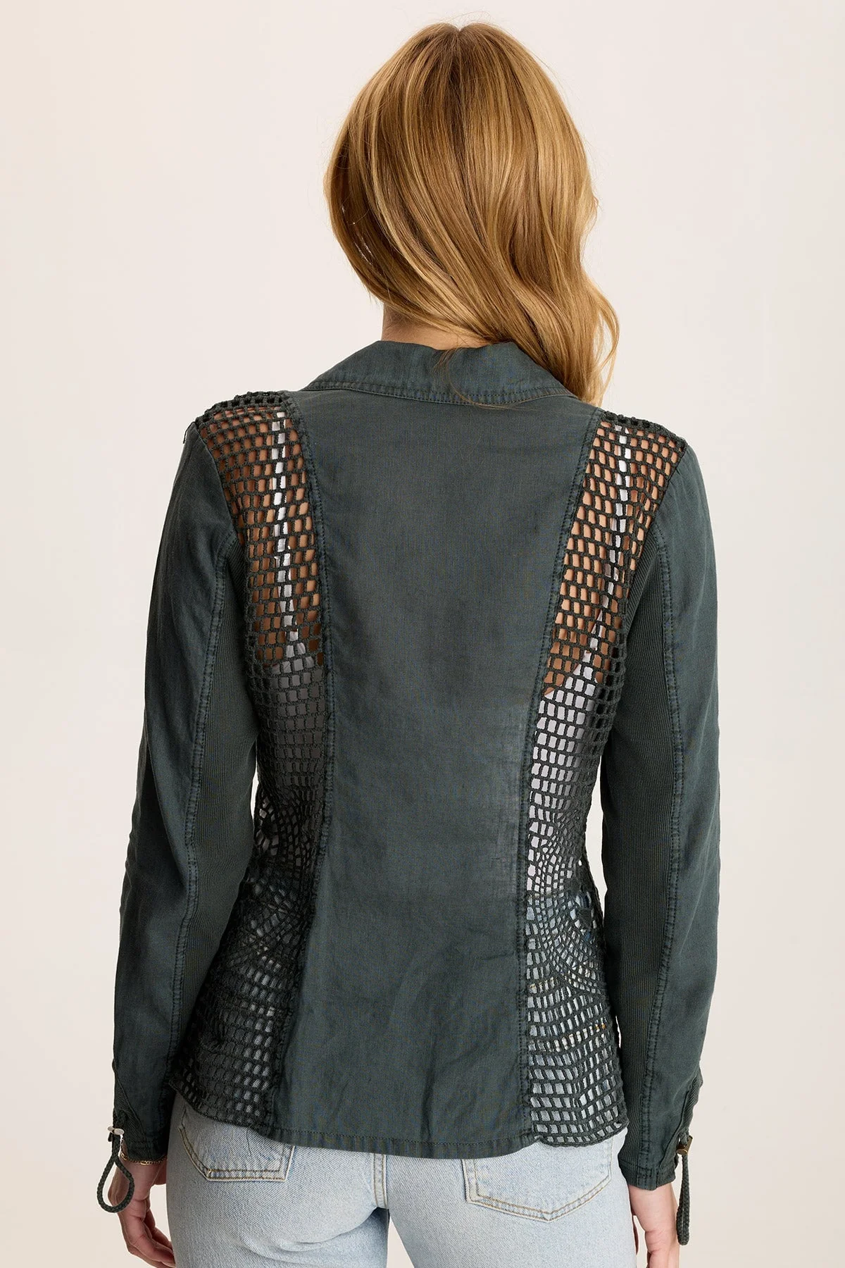 Contessa Linen Blazer with Crochet Insets - Shopern