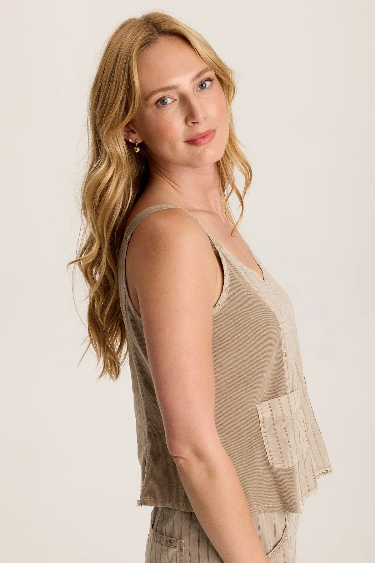 Ludora Linen Stripe Tank with Sharkbite Hem - Shopern