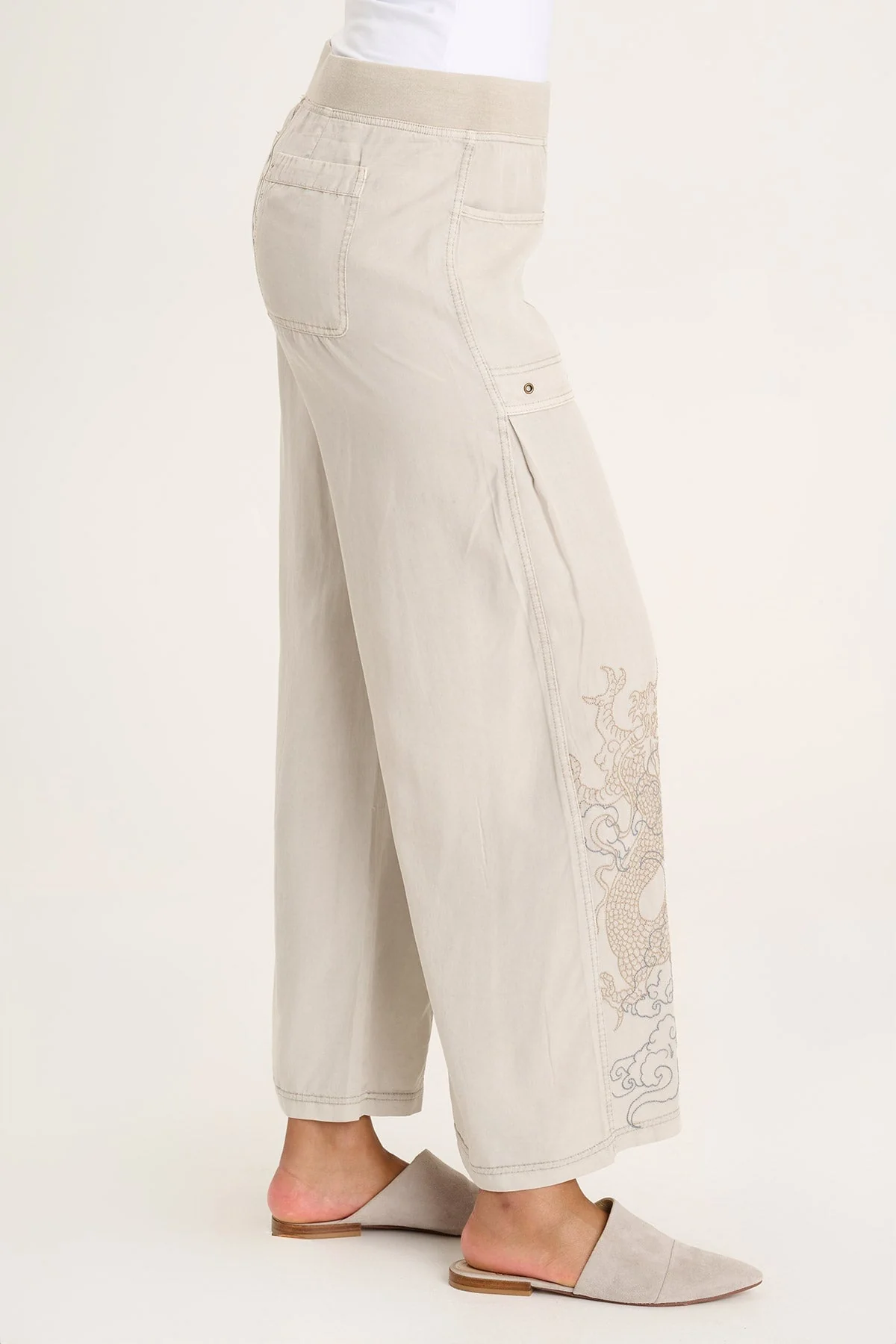 Phedora Twill Embroidered Wide Leg Pant - Shopern