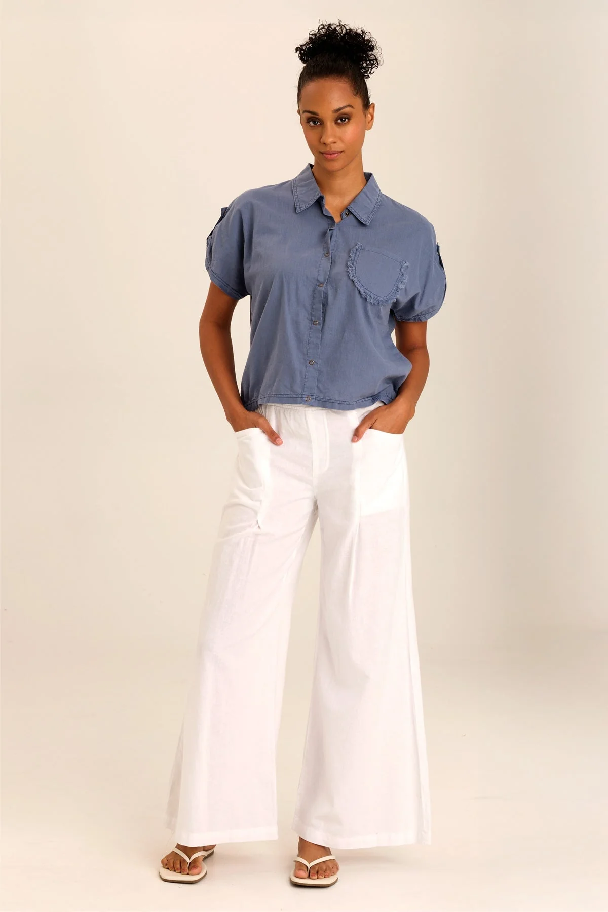 Abner Linen/Jersey Button-Up Top - Shopern