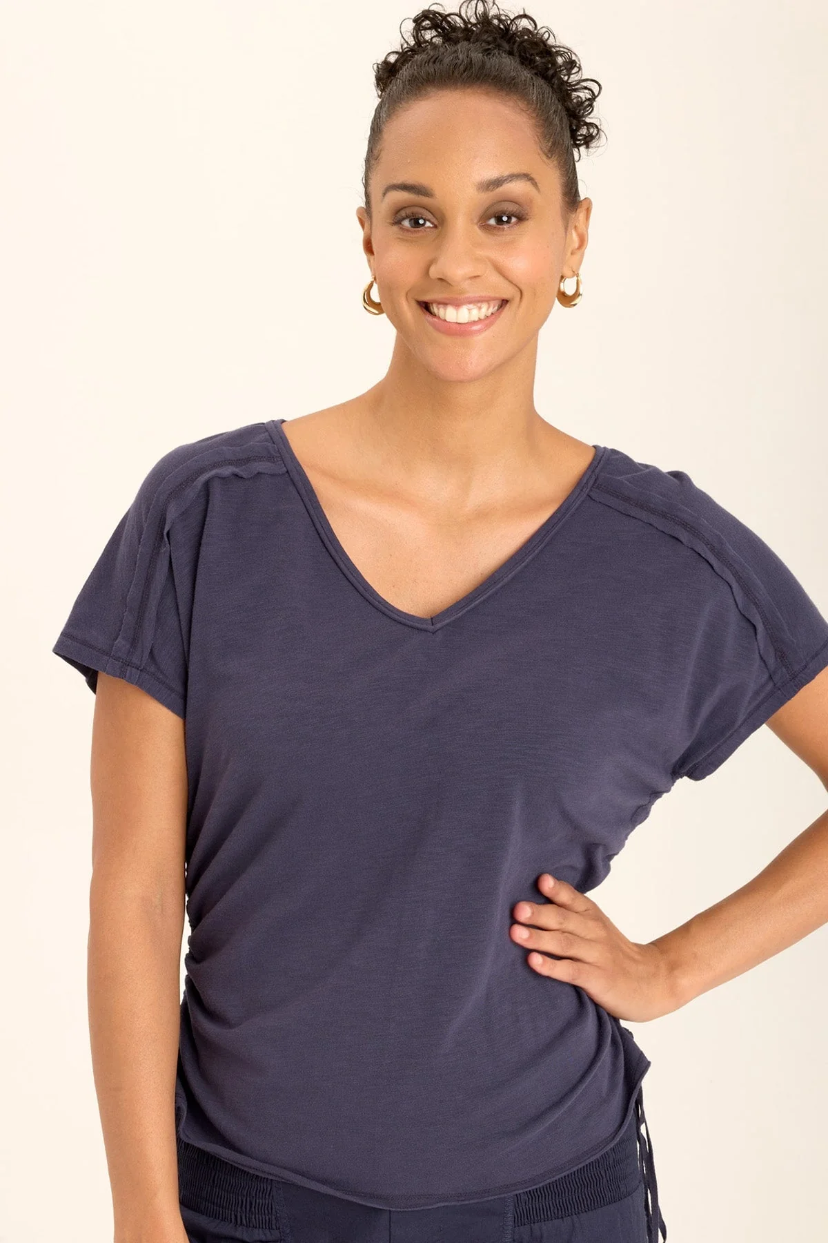 Diggory Cinched Cord V-Neck Jersey Tee - Shopern