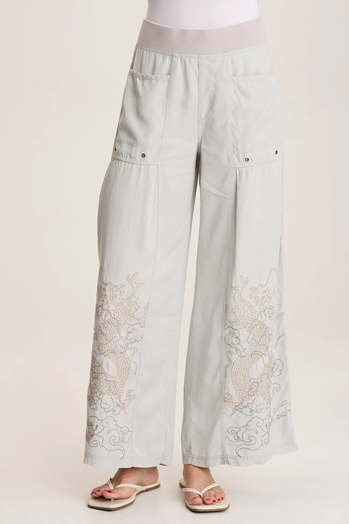 Phedora Twill Embroidered Wide Leg Pant - Shopern