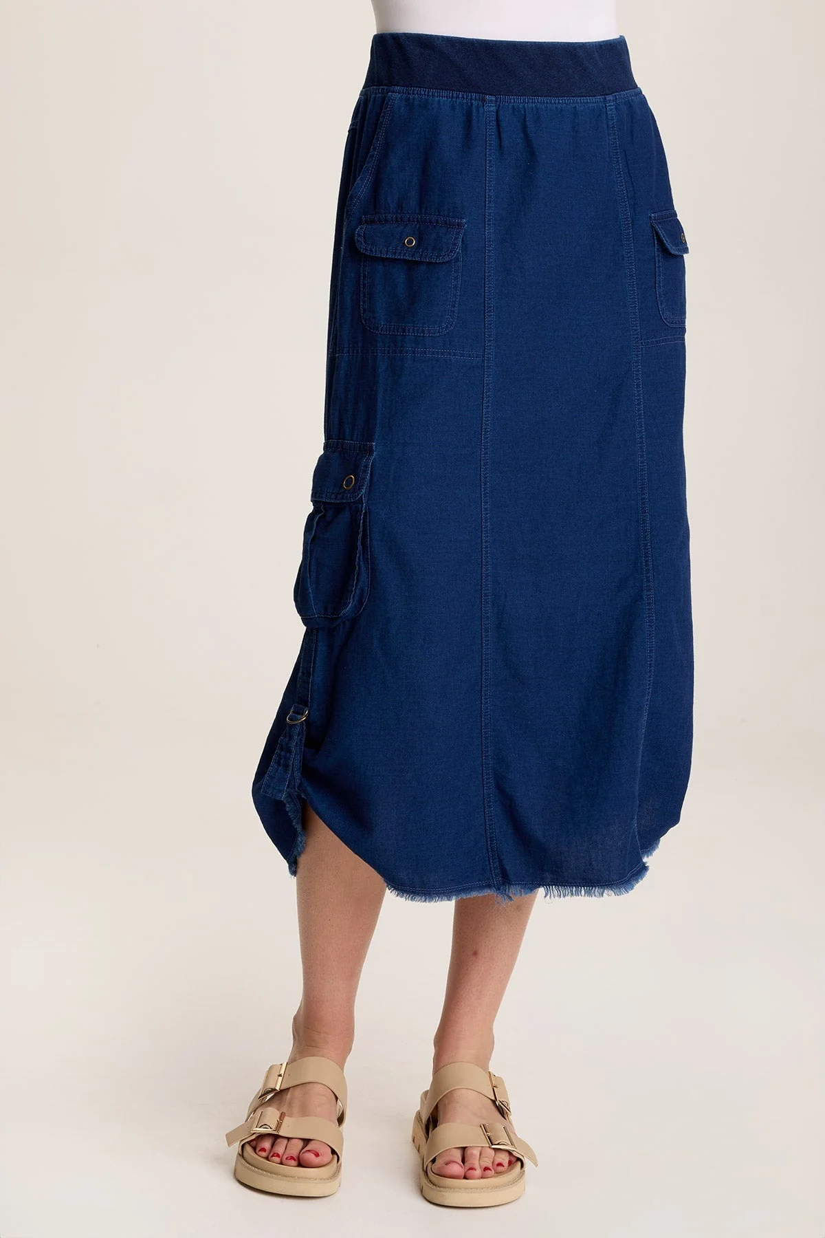 Chesney Mock-Denim Cargo Midi Skirt - Shopern