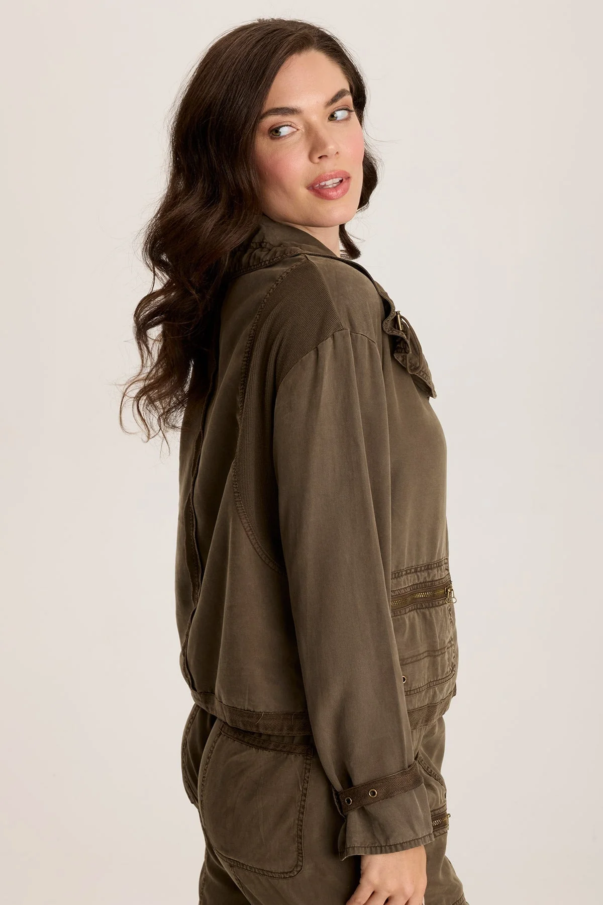Oziel Twill Utility Jacket with Drawstring Collar - Shopern