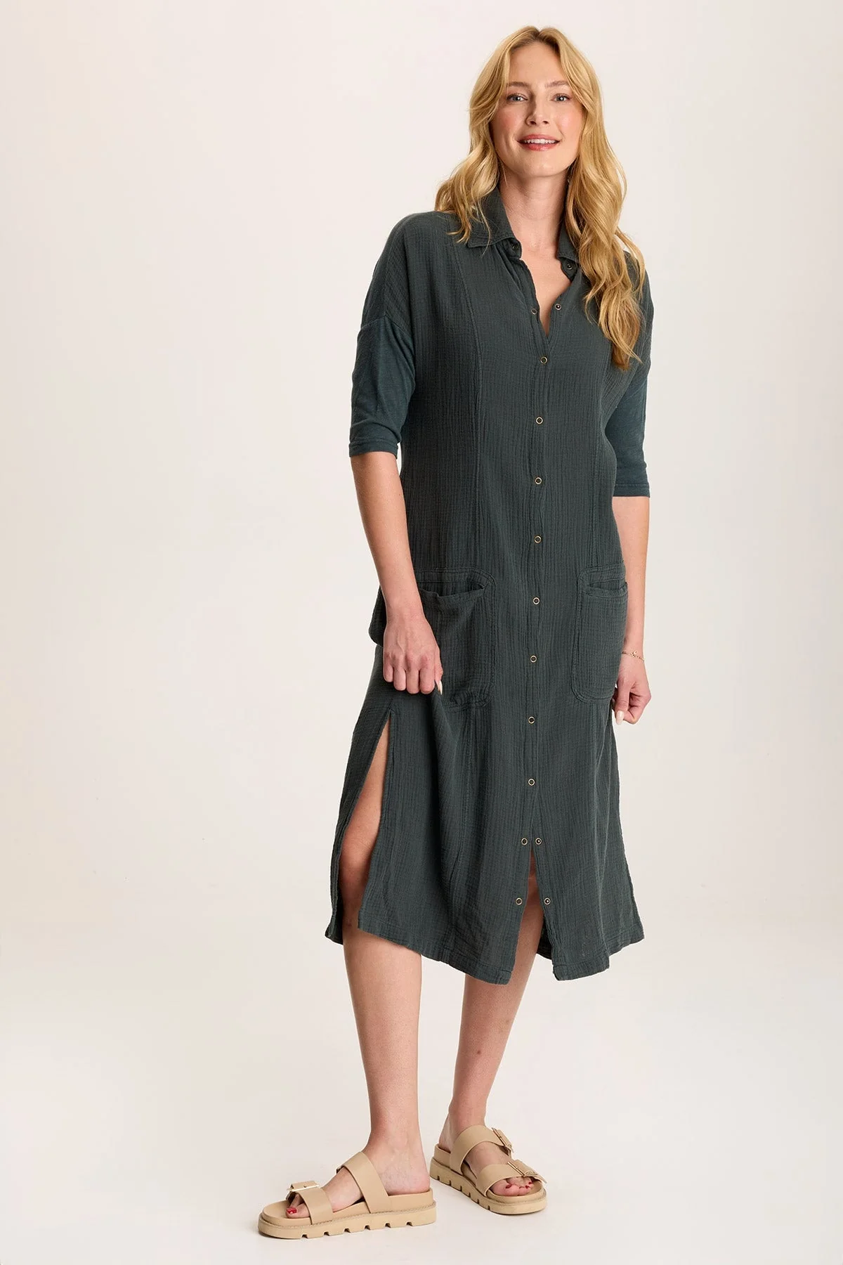 Hogue Gauze Duster Dress with Snap Front - Shopern