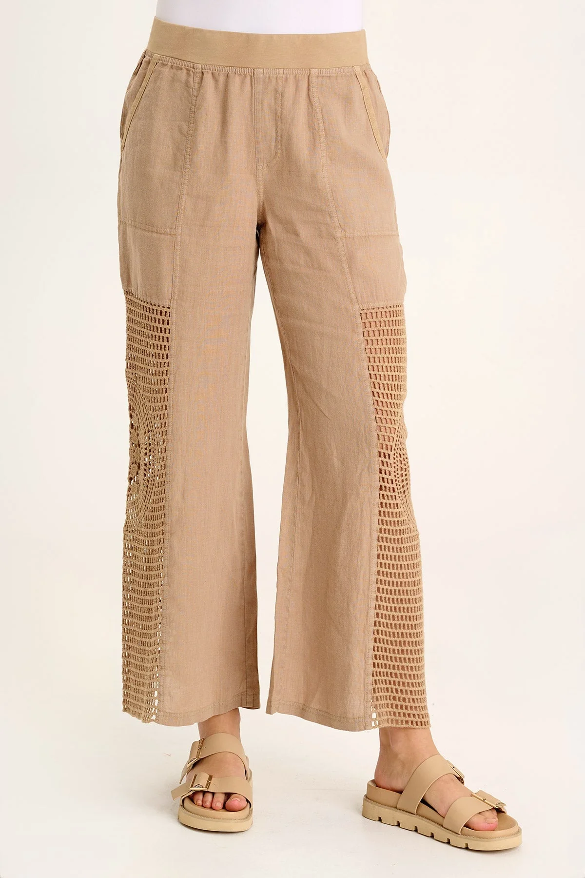 Tangent Linen/Crochet Wide Leg Pant - Shopern