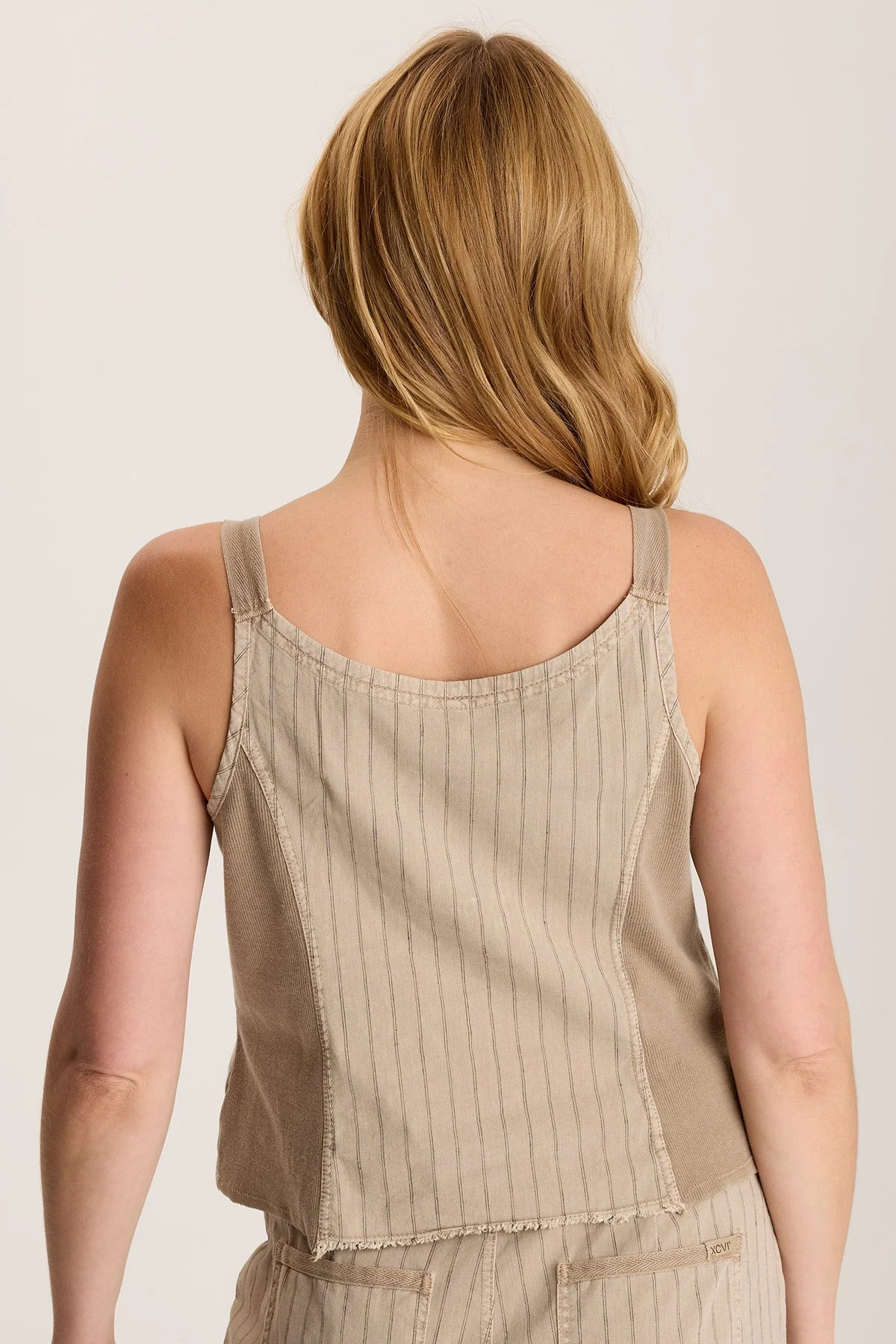 Ludora Linen Stripe Tank with Sharkbite Hem - Shopern