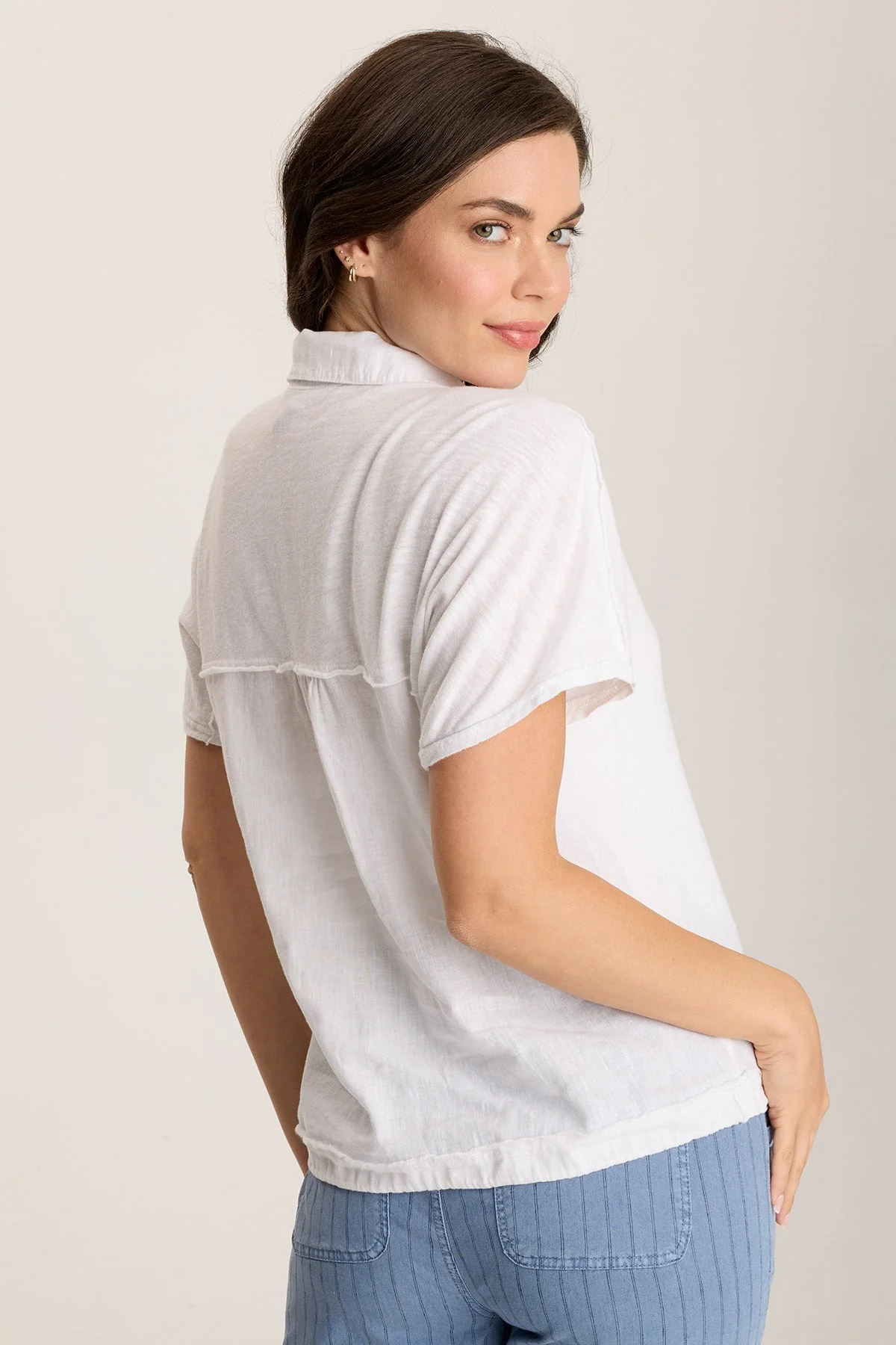 Inola Linen Cinched Button-Up Top - Shopern