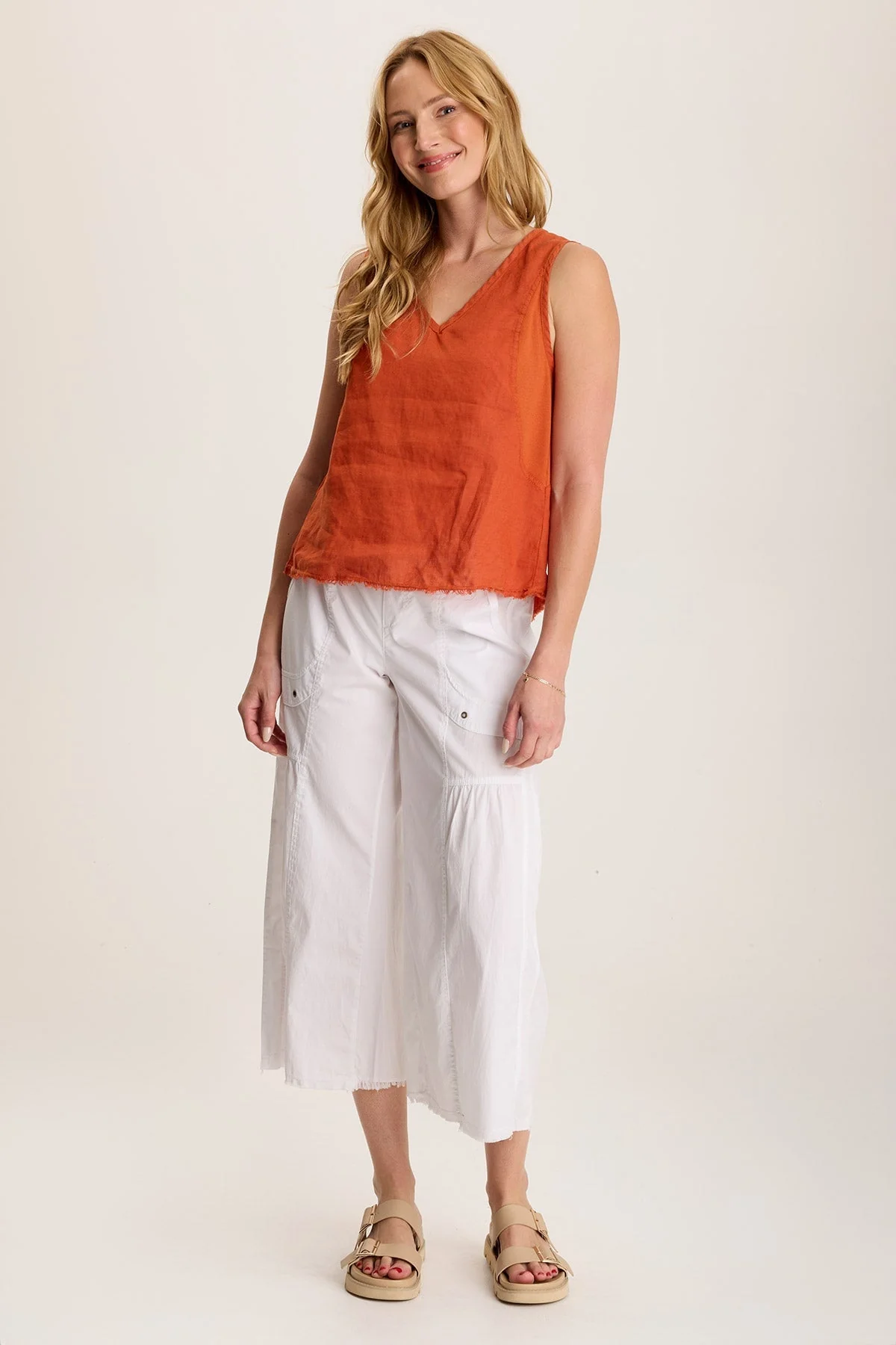 Estine Linen V-Neck Tank Top - Shopern