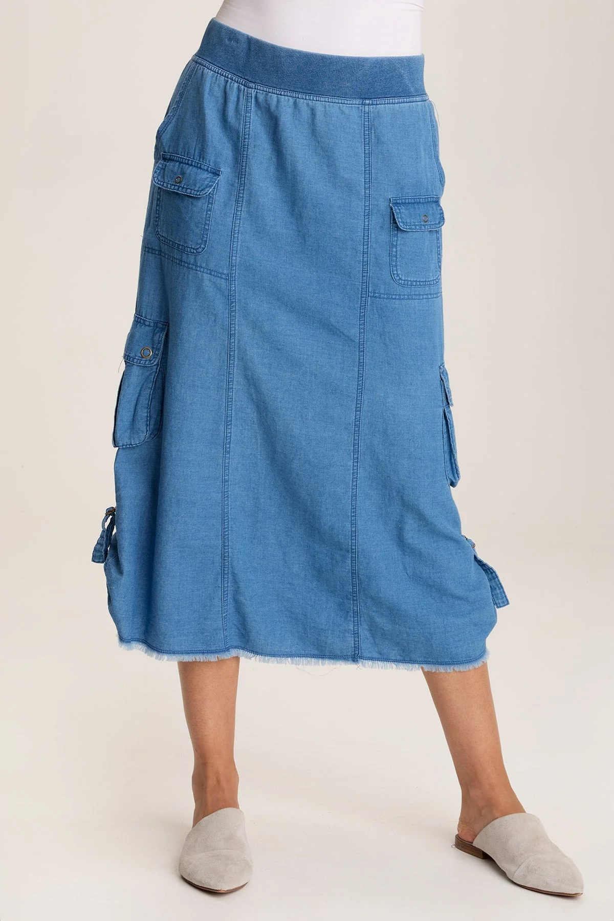 Chesney Mock-Denim Cargo Midi Skirt - Shopern