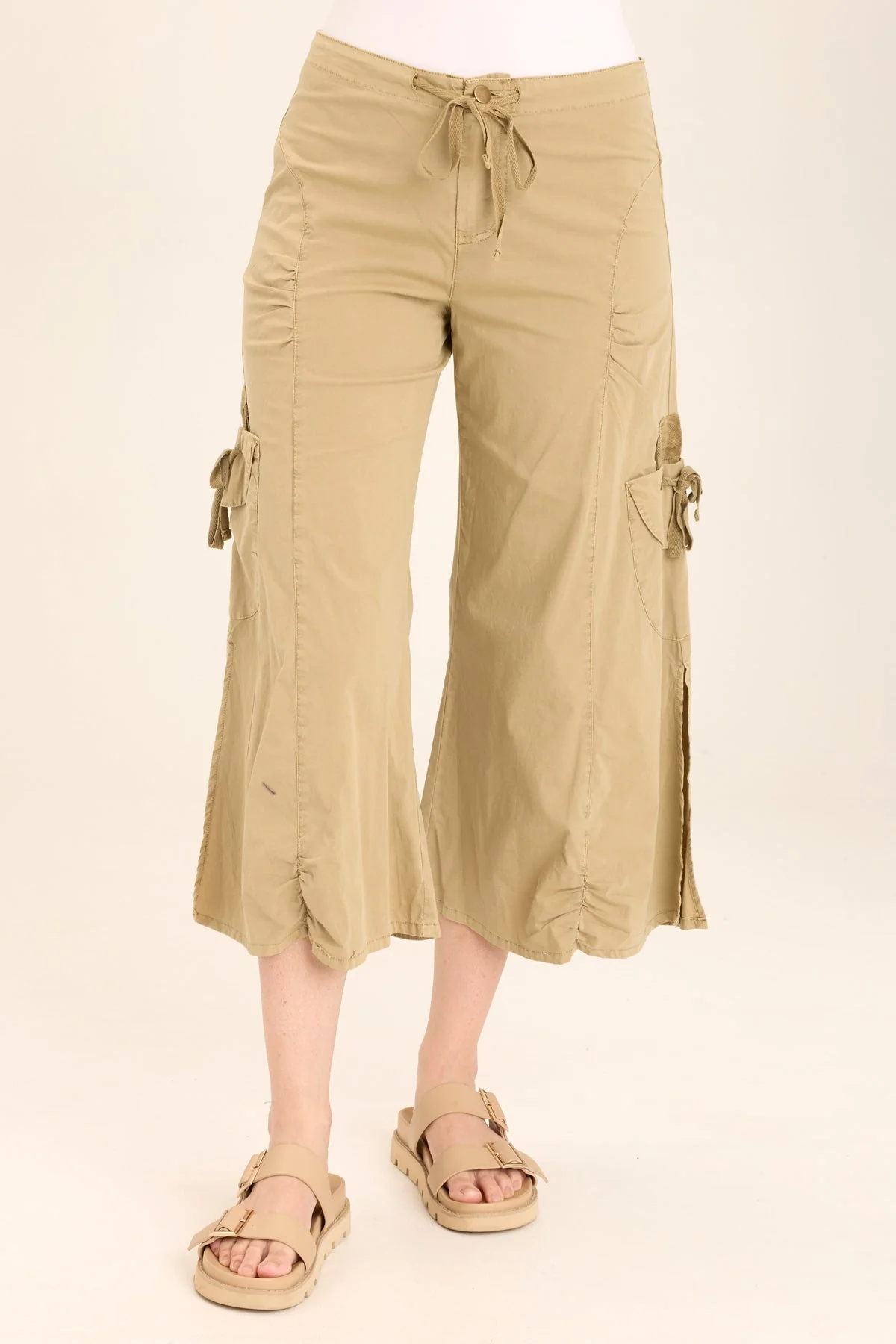 Split Wide-Leg Cargo Gaucho Crop - Shopern