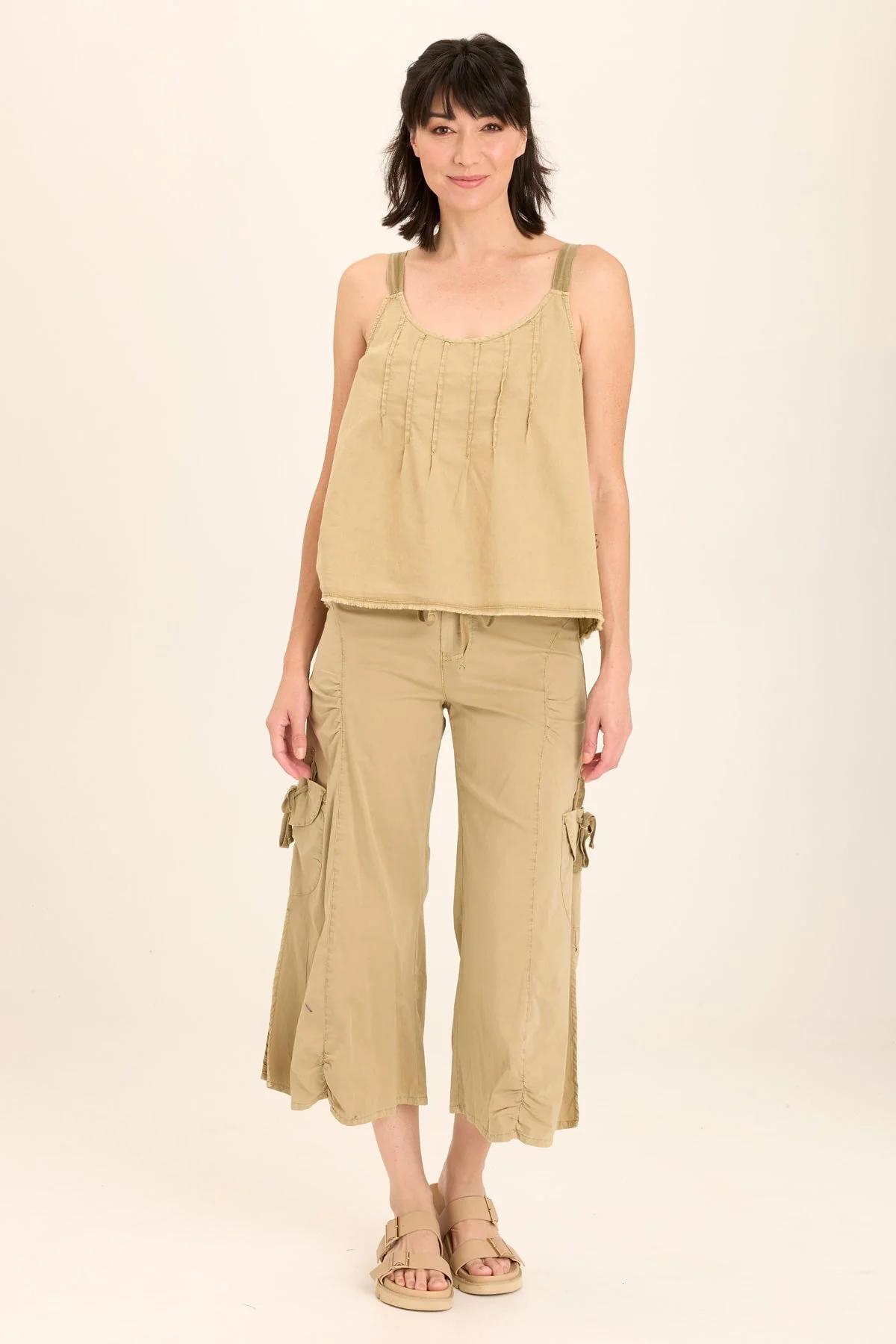 Split Wide-Leg Cargo Gaucho Crop - Shopern