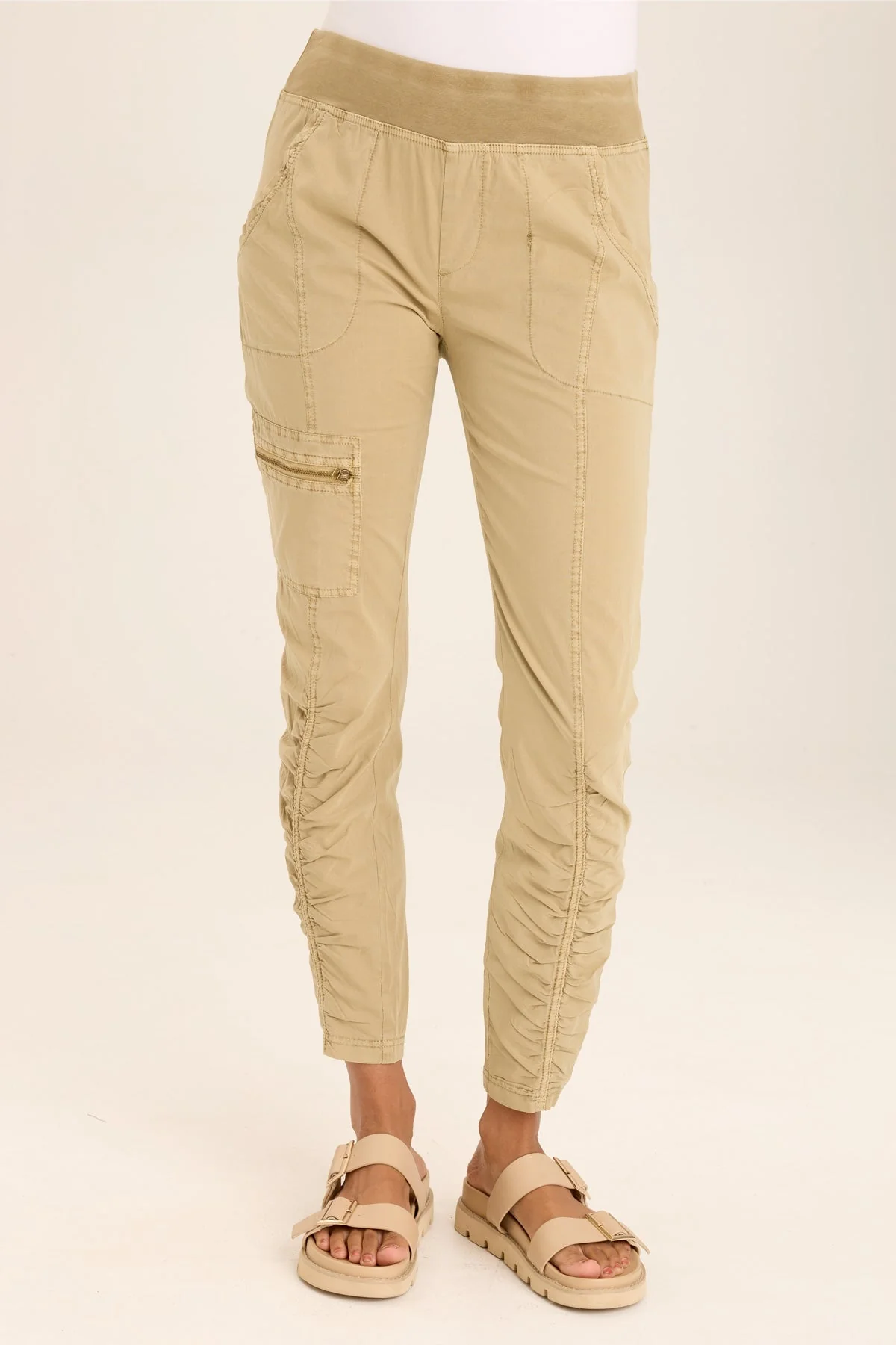 Malanda Zip-Pocket Poplin/Jersey Ruched Legging - Shopern