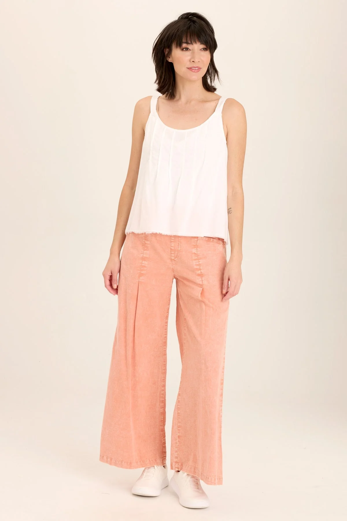 Shawnie Linen Billowy Pintuck Tank - Shopern