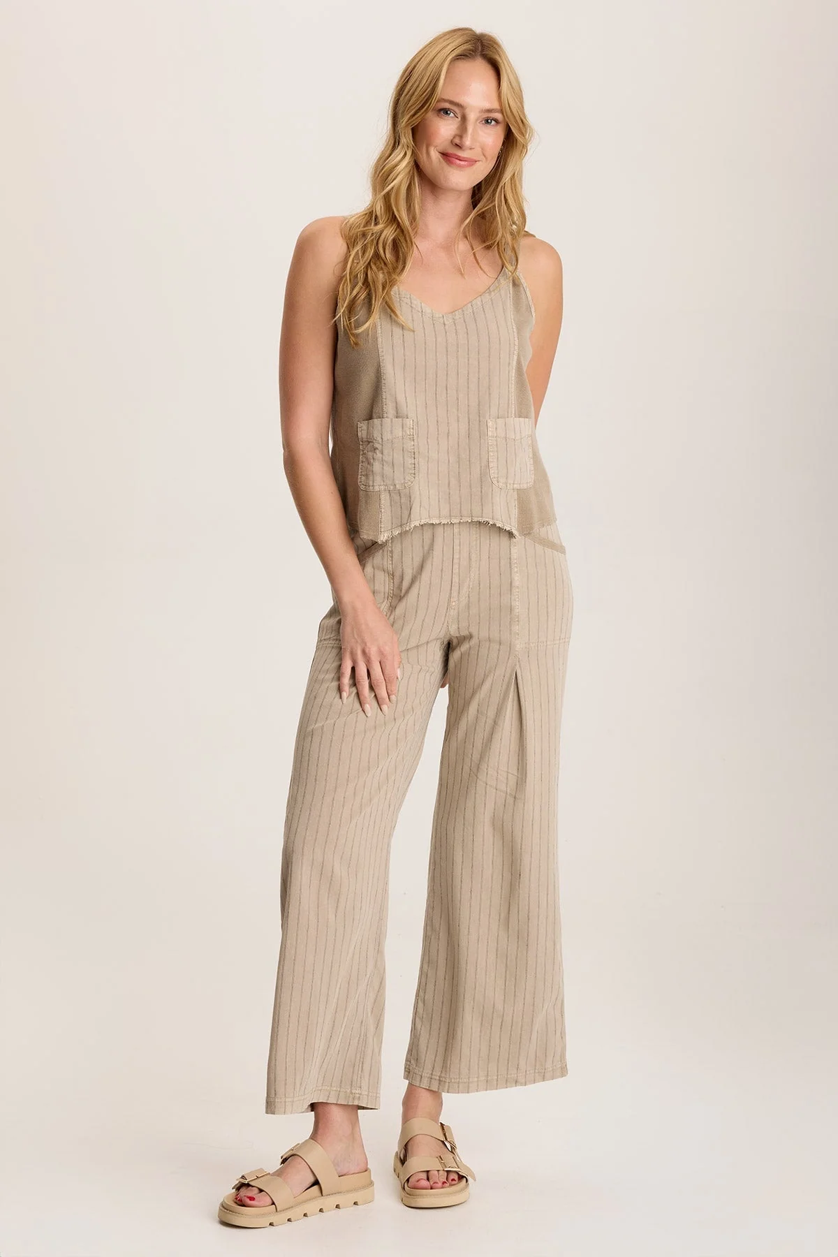 Ludora Linen Stripe Tank with Sharkbite Hem - Shopern