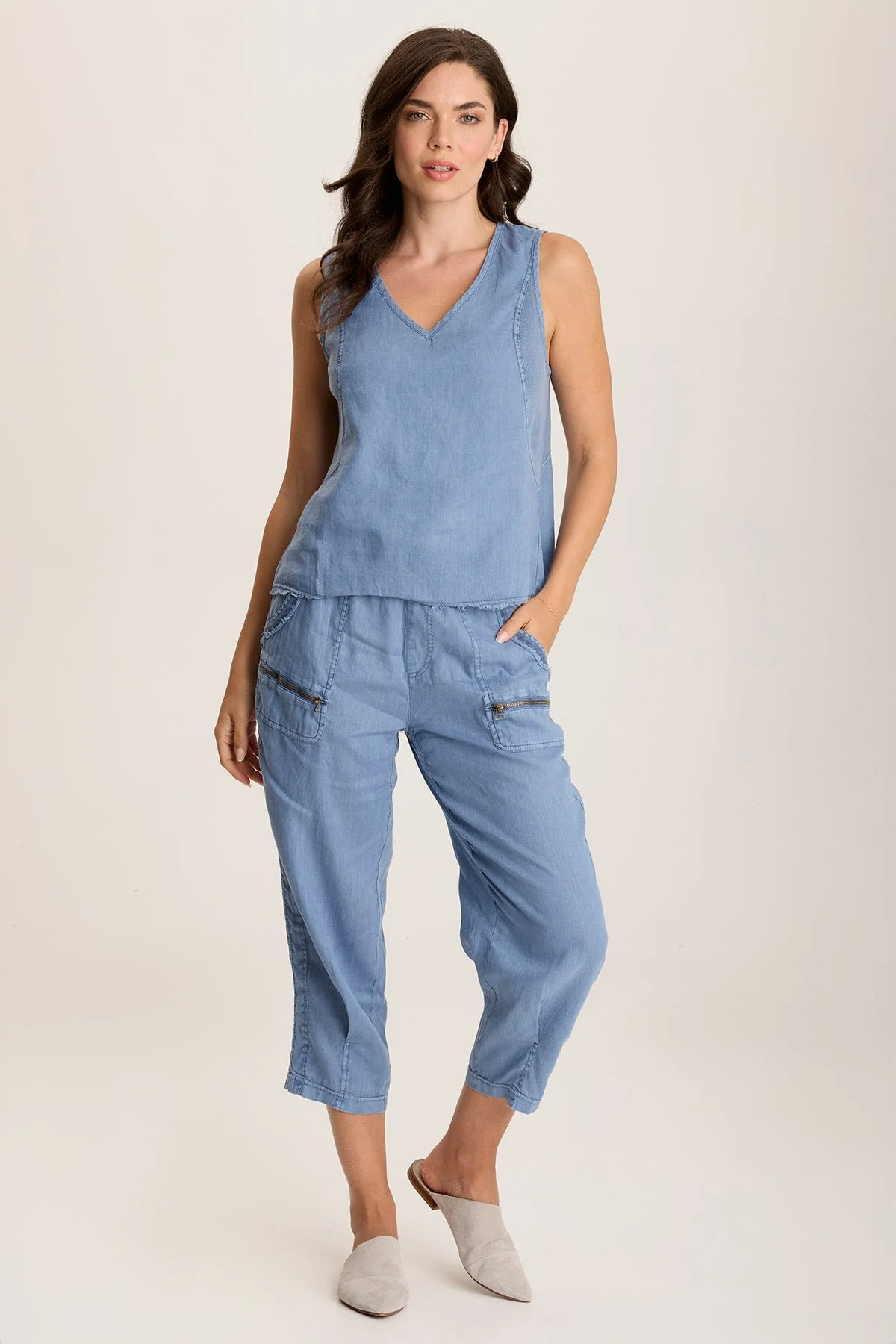 Estine Linen V-Neck Tank Top - Shopern