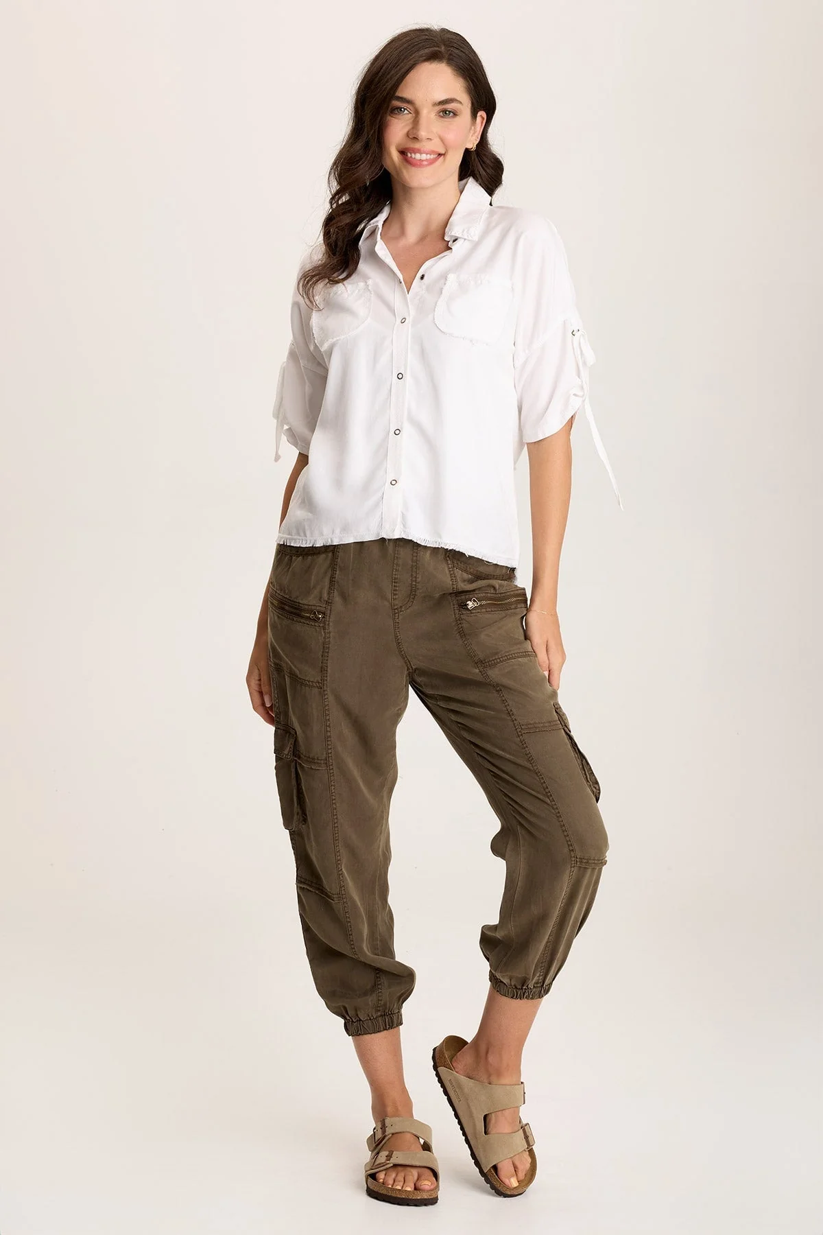 Vinton Twill Jersey Button-Up Collared Top - Shopern