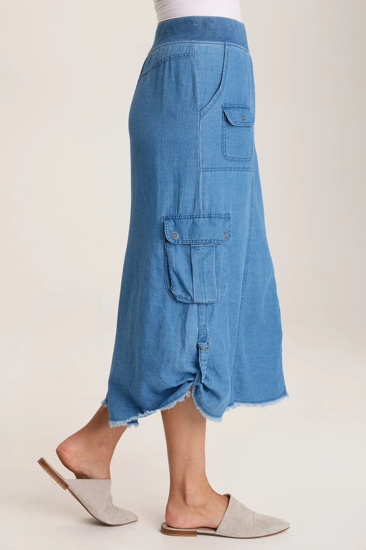 Chesney Mock-Denim Cargo Midi Skirt - Shopern