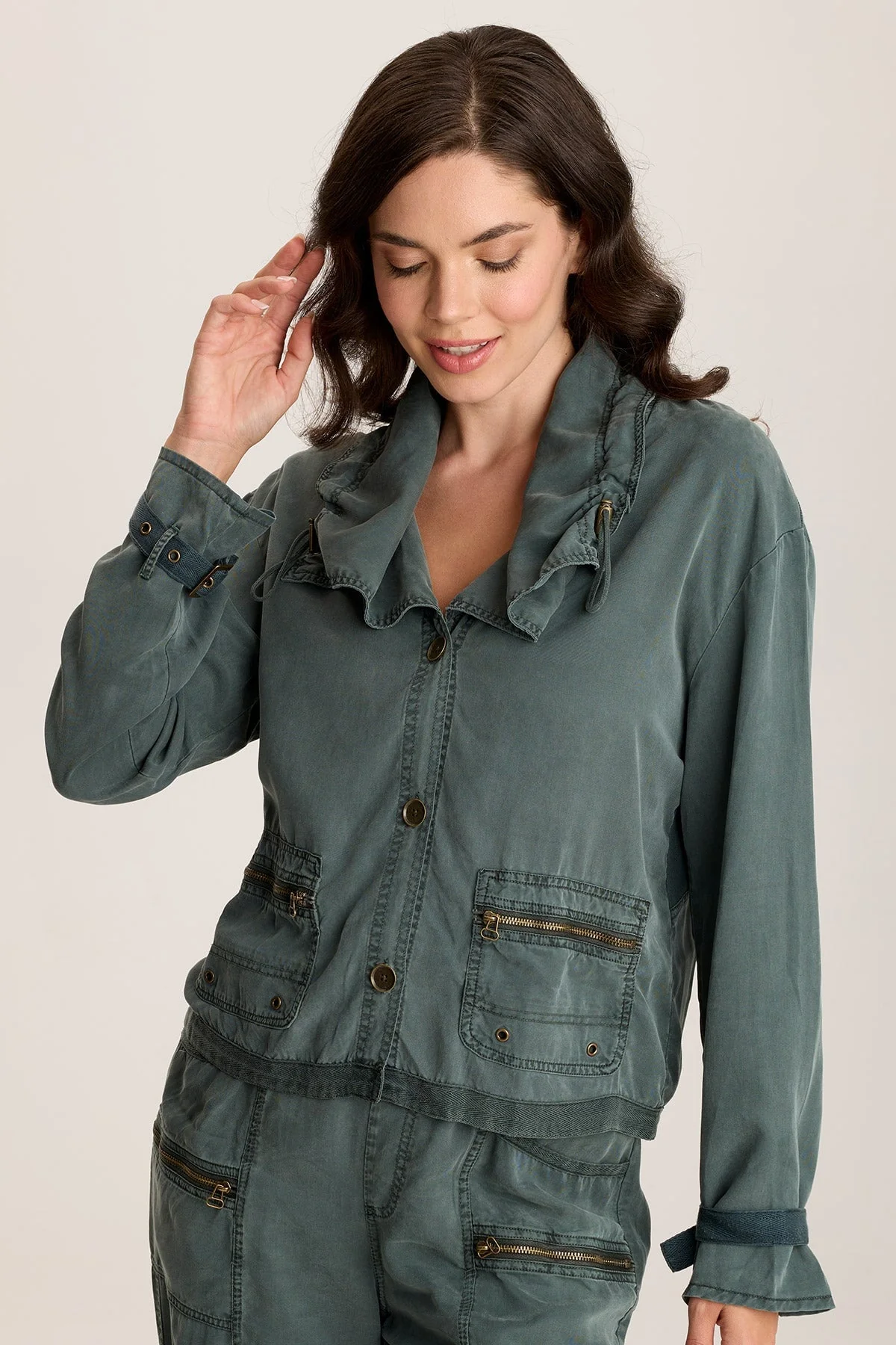 Oziel Twill Utility Jacket with Drawstring Collar - Shopern