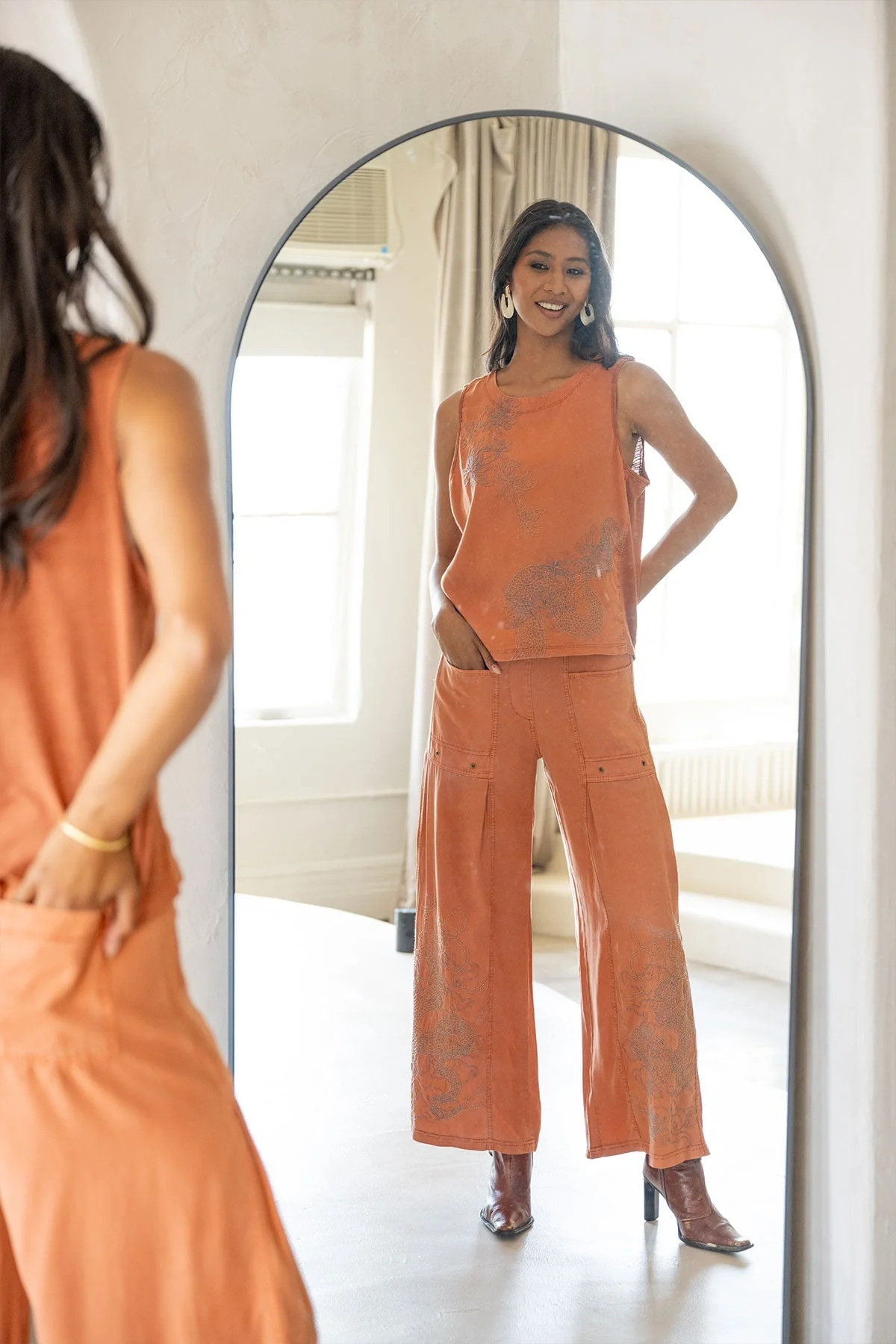 Phedora Twill Embroidered Wide Leg Pant - Shopern