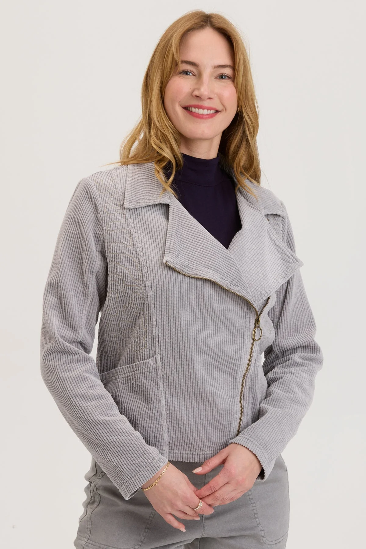 Voni Embroidered Moto Jacket - Shopern