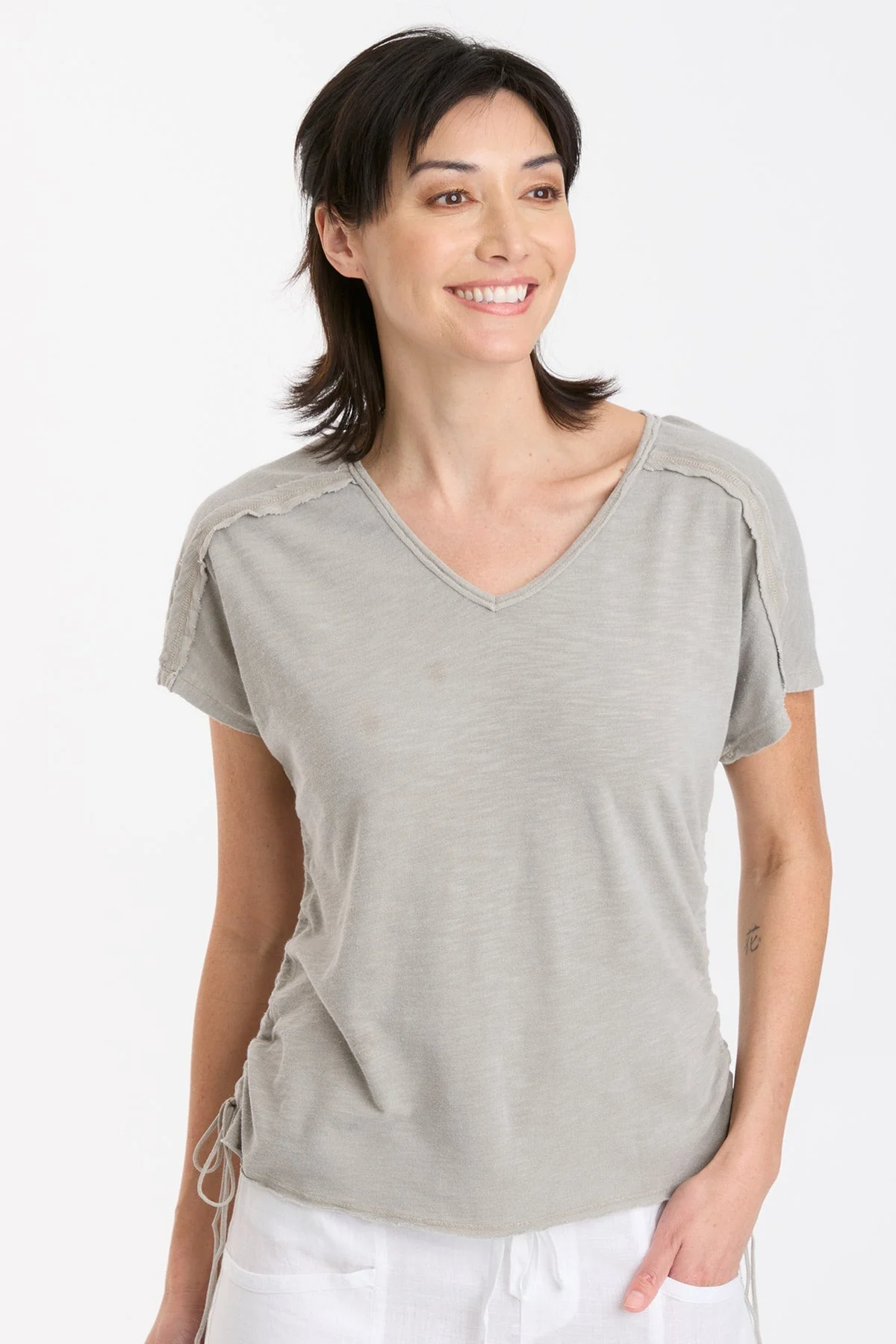 Diggory Cinched Cord V-Neck Jersey Tee - Shopern