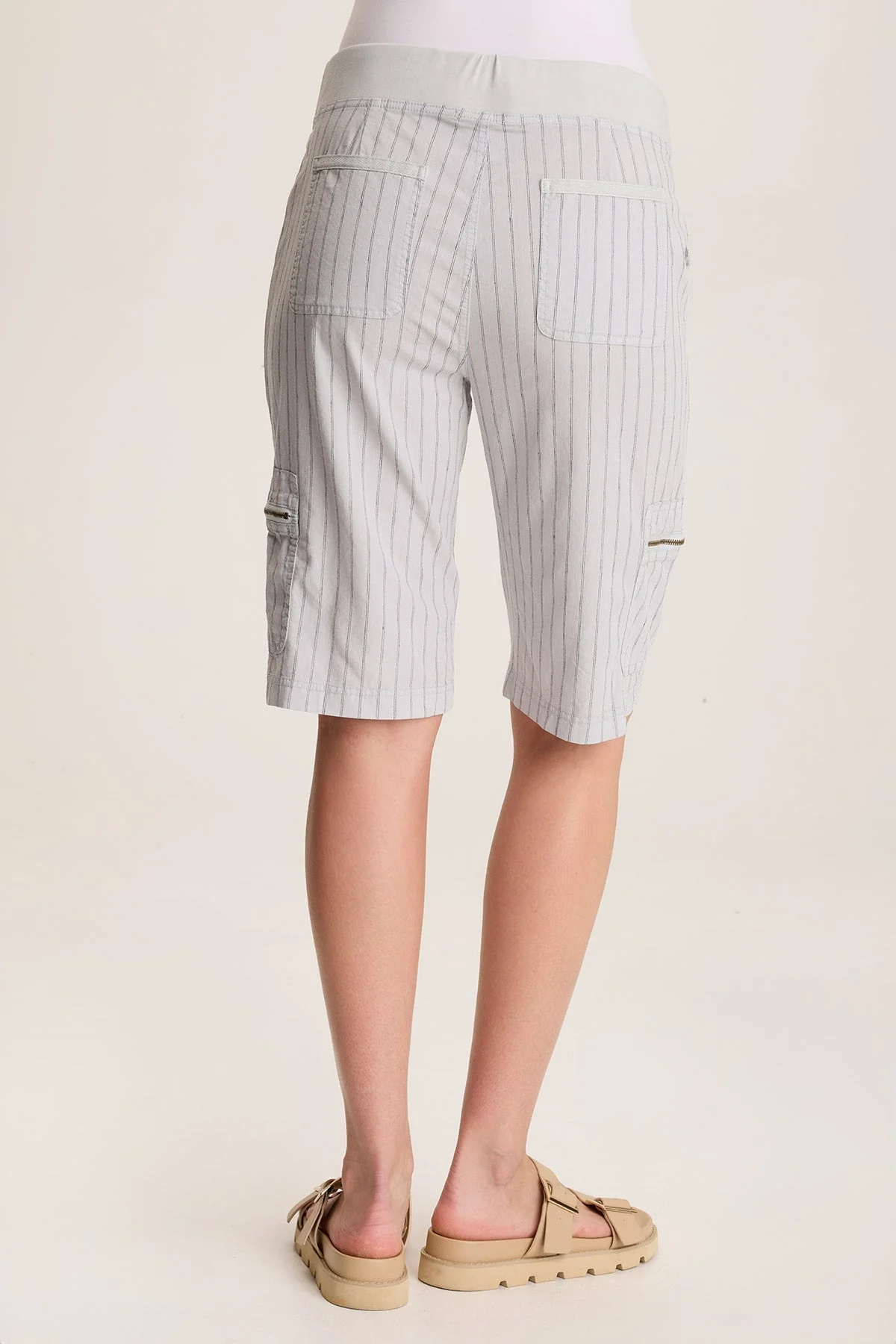 Favian Bermuda Linen Pinstripe Shorts with Cargo Pockets - Shopern