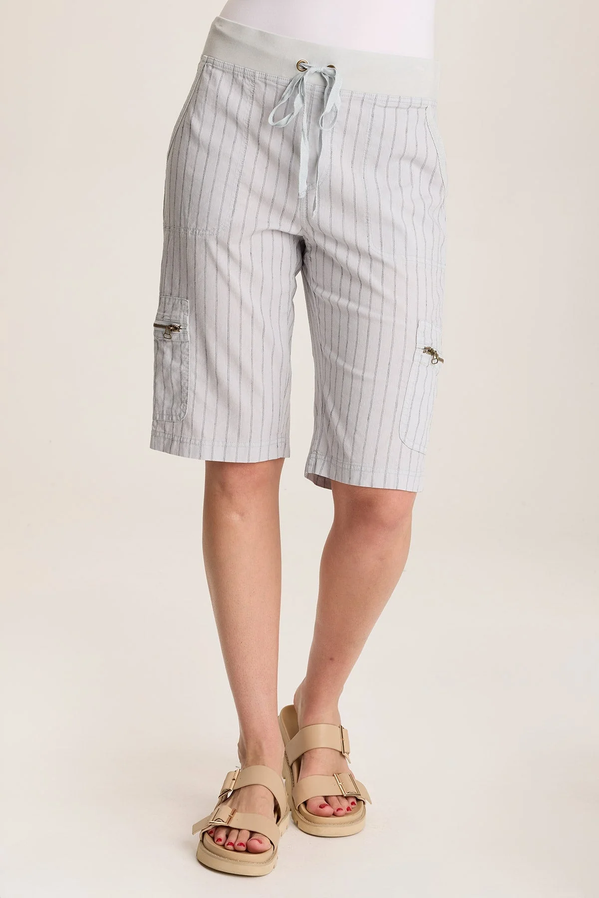 Favian Bermuda Linen Pinstripe Shorts with Cargo Pockets - Shopern