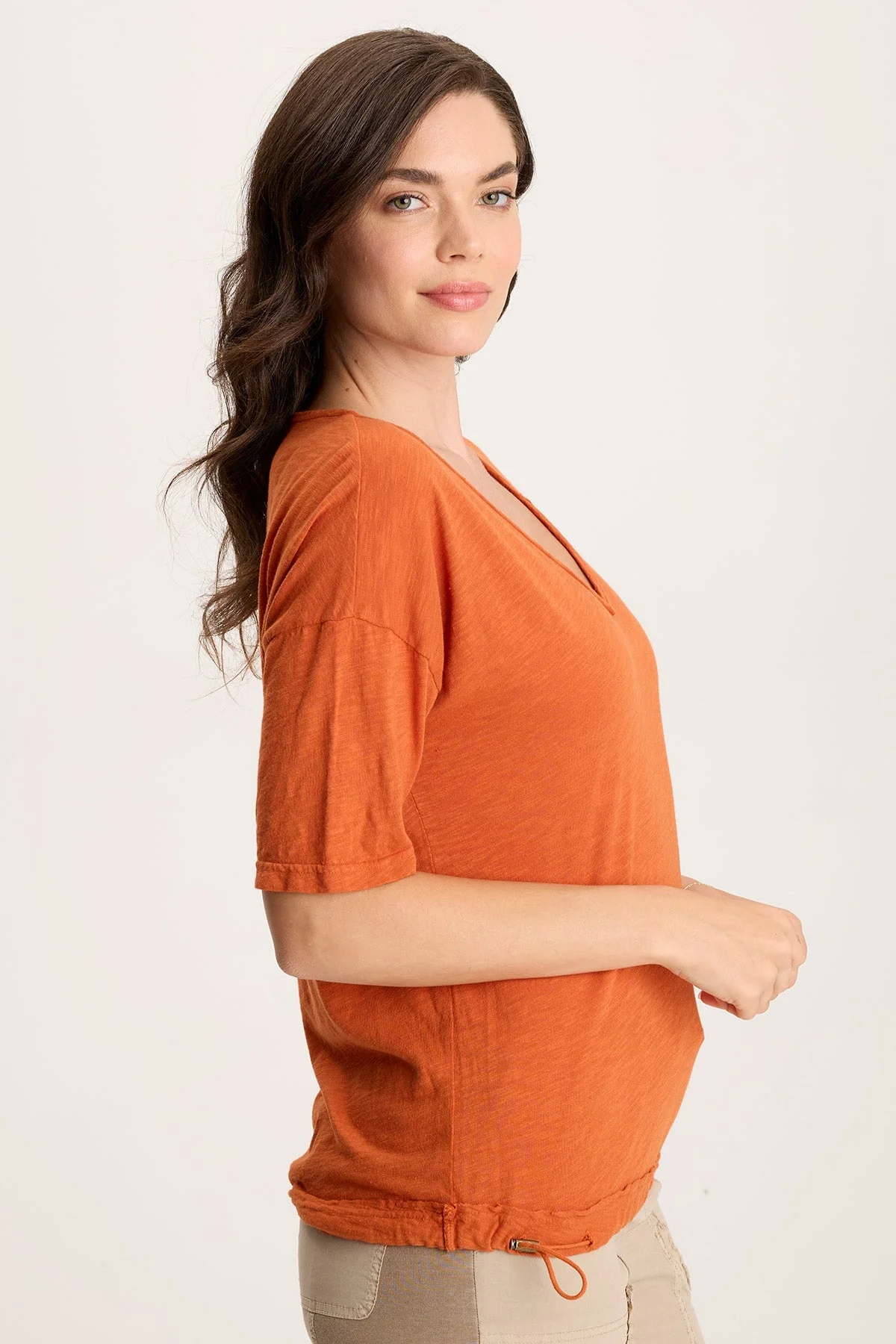 Rajni V-Neck Cinchable Hem Tee - Shopern