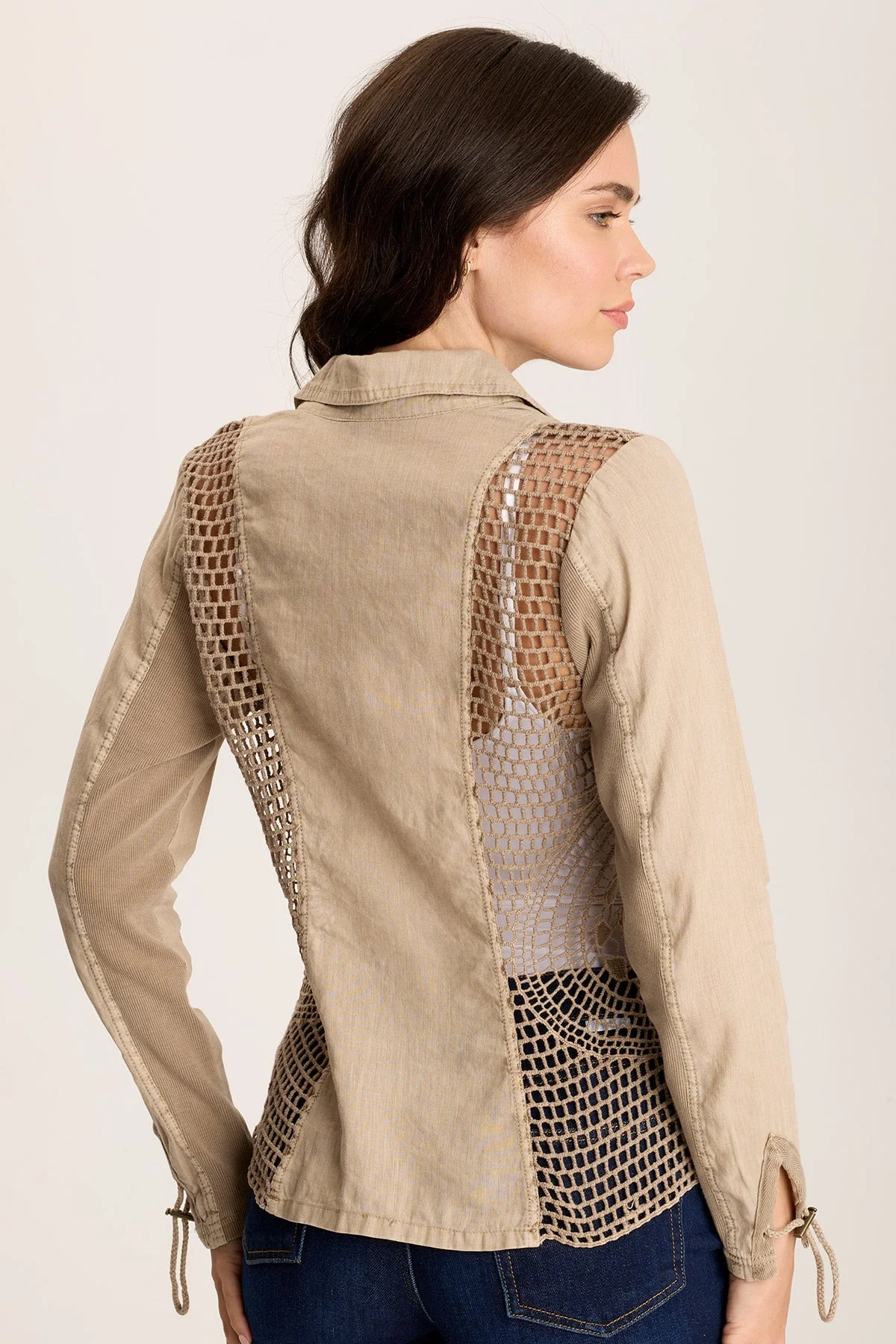 Contessa Linen Blazer with Crochet Insets - Shopern