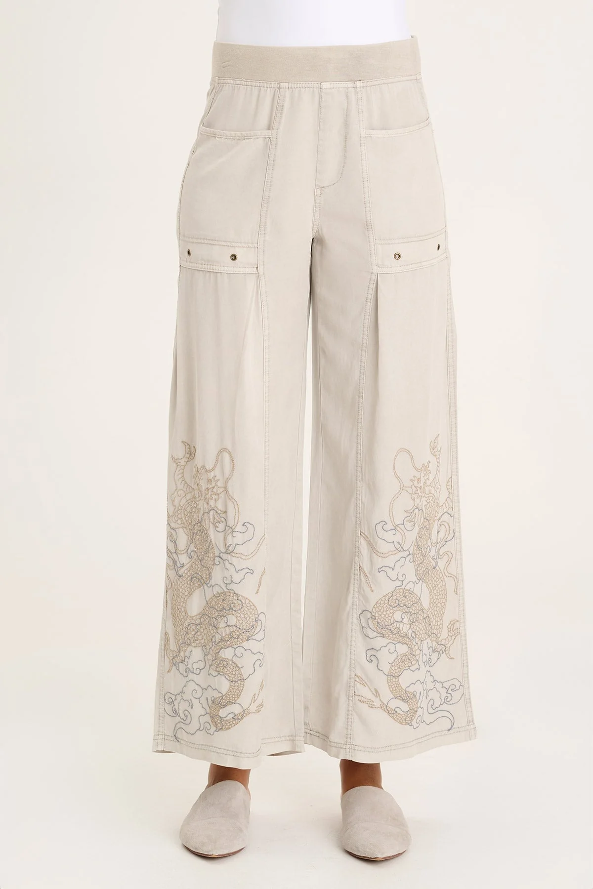 Phedora Twill Embroidered Wide Leg Pant - Shopern