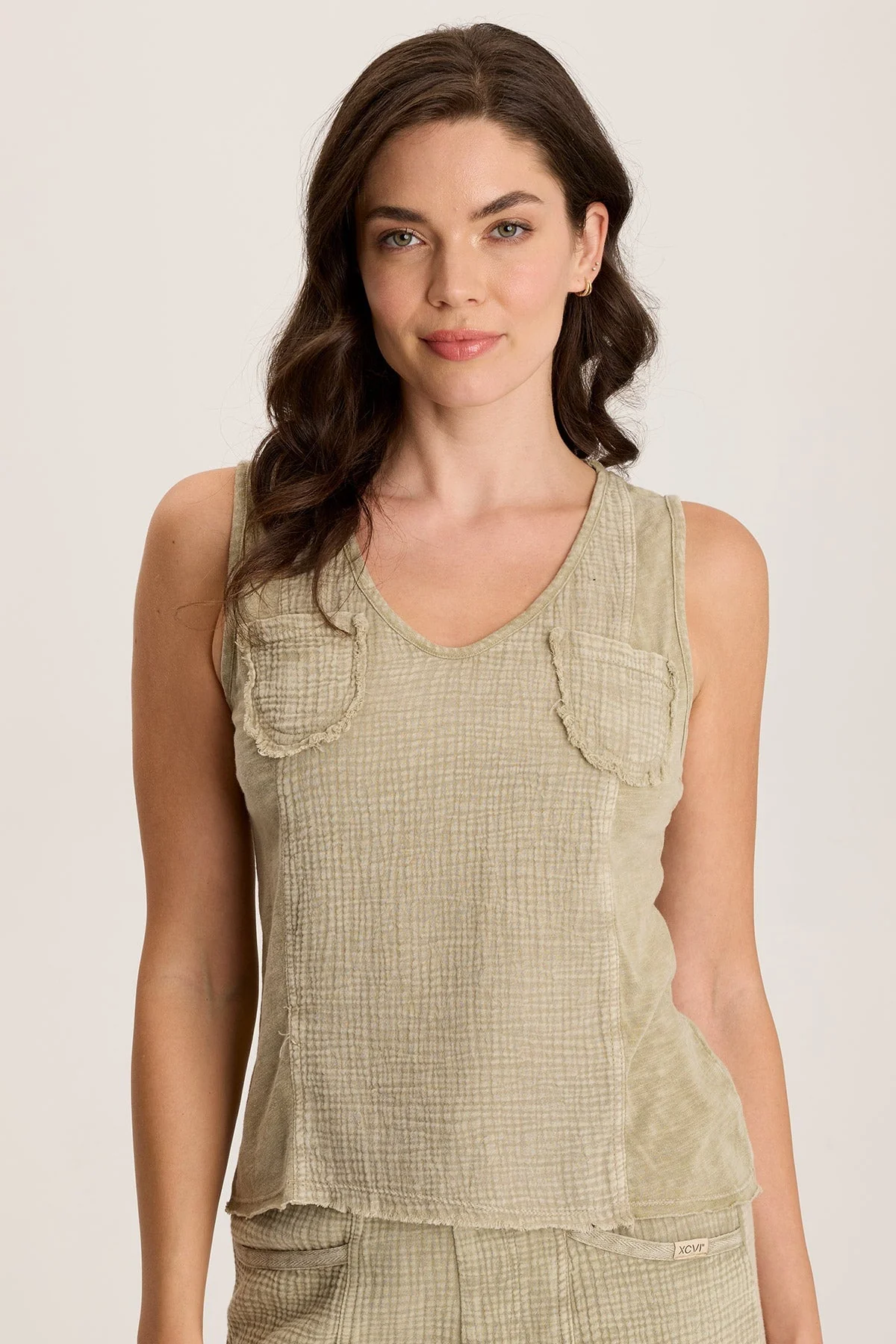 Kirkley Gauze/Jersey V-Neck Tank - Shopern