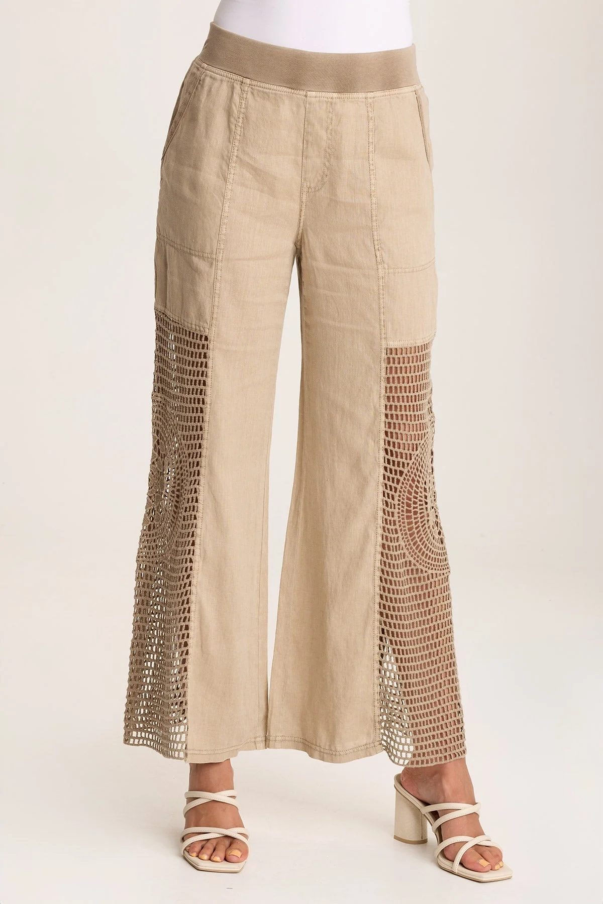 Tangent Linen/Crochet Wide Leg Pant - Shopern