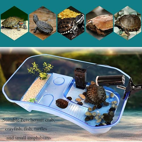 Habitat de reptiles, tortuga Habitat Terrapin Lake Reptile Tanque de acuario con plantas de plataforma (azul) (sin incluir accesorios - Shopern