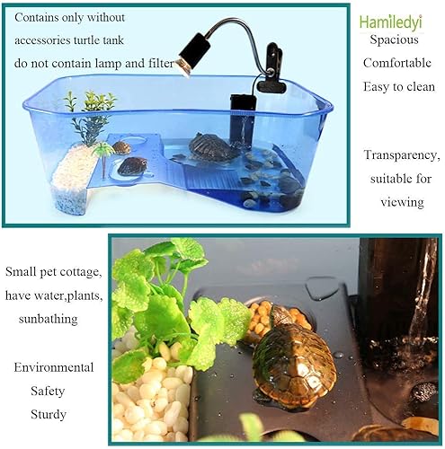 Habitat de reptiles, tortuga Habitat Terrapin Lake Reptile Tanque de acuario con plantas de plataforma (azul) (sin incluir accesorios - Shopern