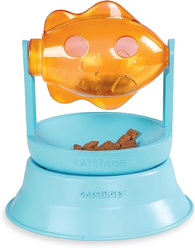 Catstages 2-in-1 Treat Toy Spinning Fish Interactive Cat Toy and Topper for Cat Ball Track, Treat-Dispensing, Fish, Orange - Shopern