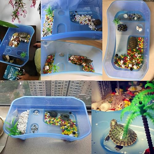 Habitat de reptiles, tortuga Habitat Terrapin Lake Reptile Tanque de acuario con plantas de plataforma (azul) (sin incluir accesorios - Shopern